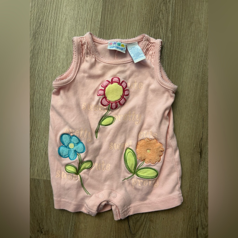 Miniwear Pink Baby Onesie with Floral Design